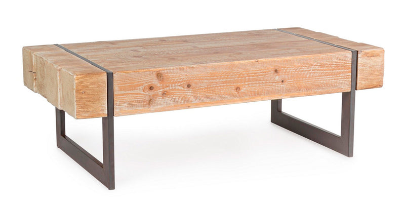 Tavolino basso da salotto piano in legno naturale struttura in acciaio nero cm 120x60x40h