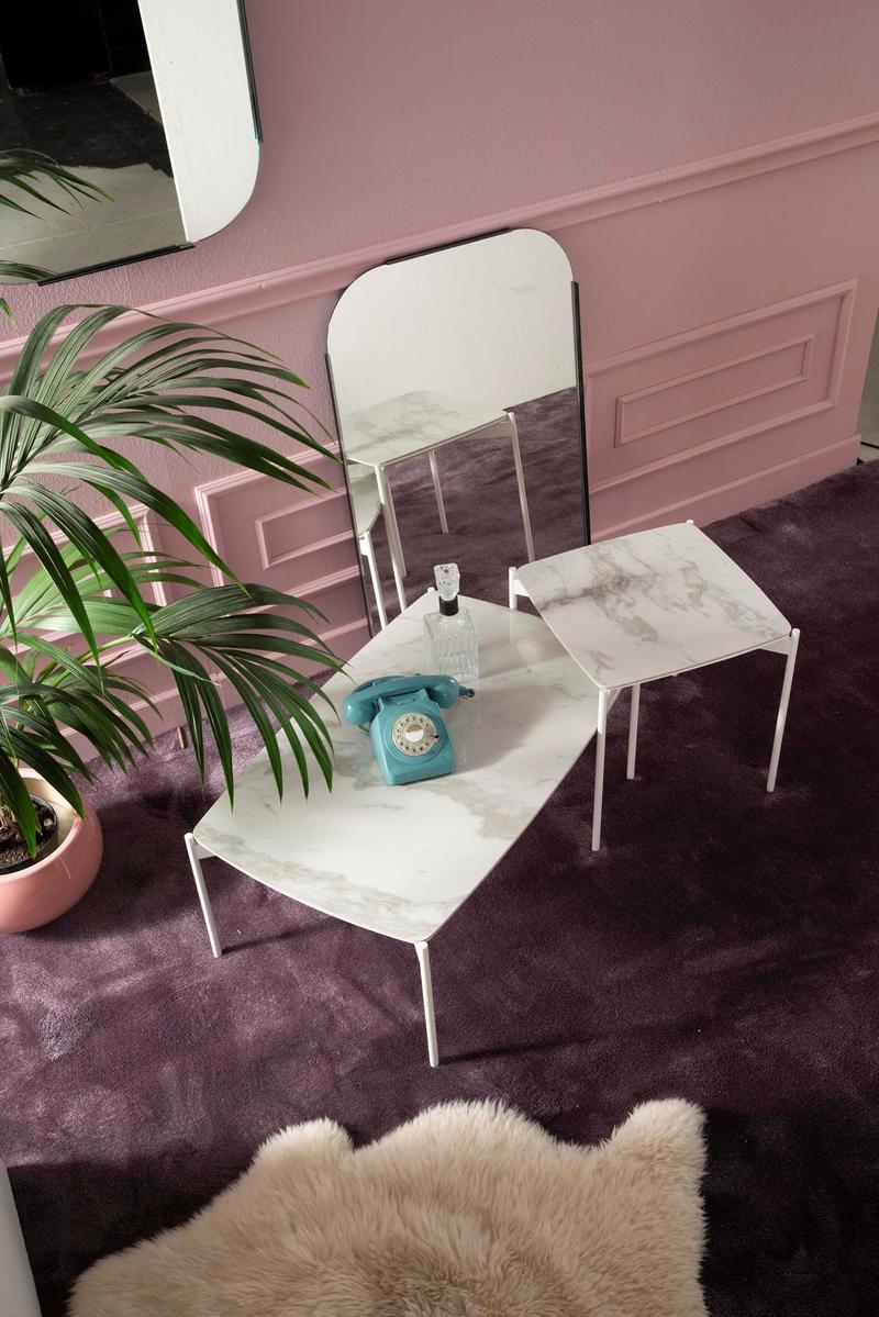 Tavolino da salotto piano in ceramica marmo calacatta cm 90x55x35h