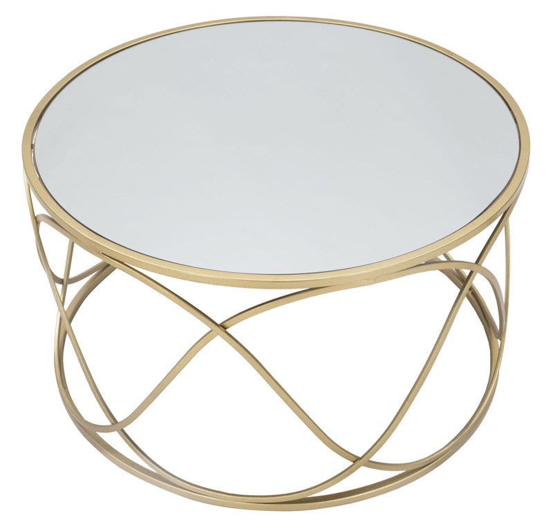 Tavolino moderno struttura in metallo dorato piano con specchio cm Ø 70x40