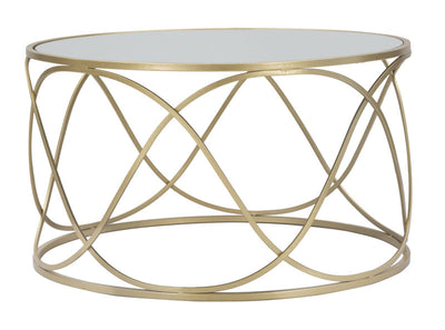 Tavolino moderno struttura in metallo dorato piano con specchio cm Ø 70x40
