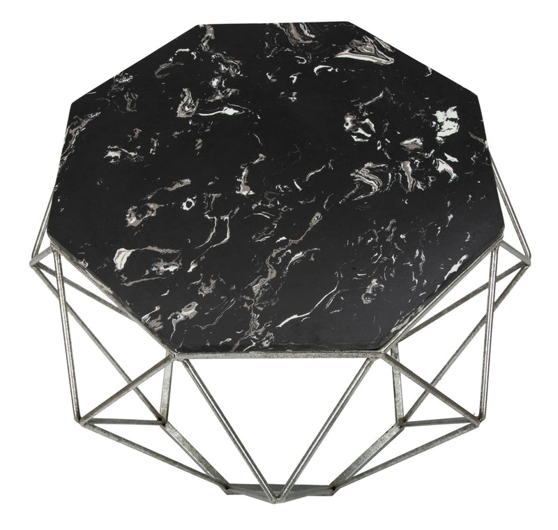 Tavolino da salotto in metallo struttura a diamante piano effetto marmo cm Ø 68x52h