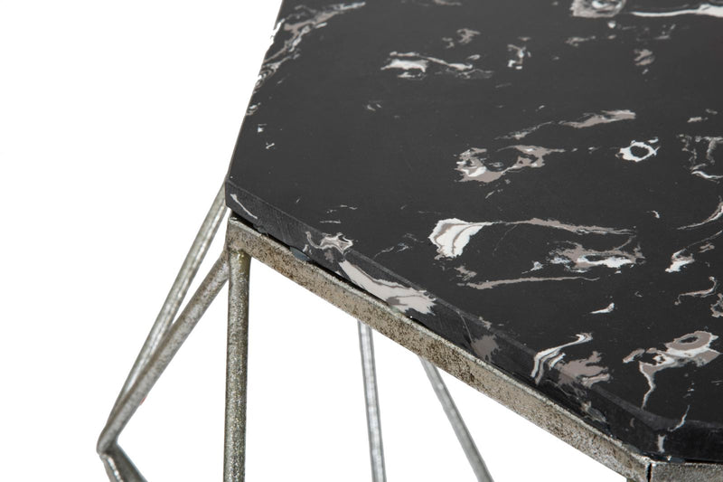 Tavolino da salotto in metallo struttura a diamante piano effetto marmo cm Ø 68x52h