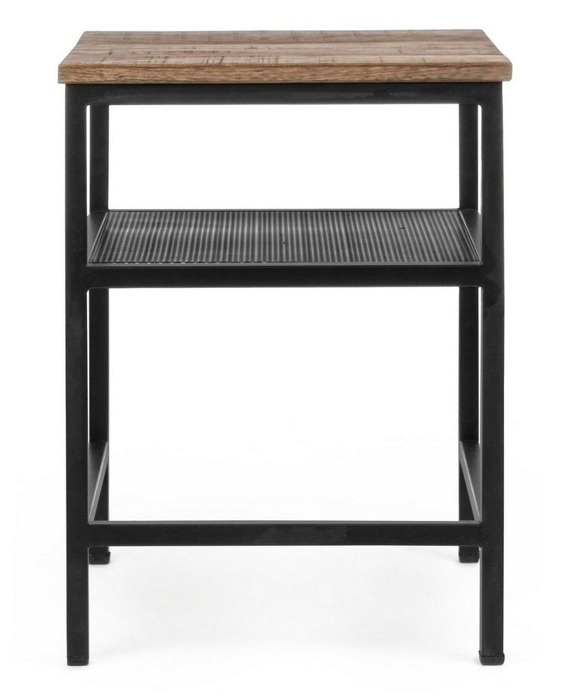 Tavolino da salotto quadrato in metallo nero piano in legno di mango cm 43x43x60h