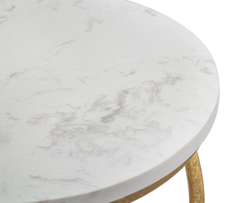 Tavolino design tondo struttura a spirale in metallo dorato piano effetto marmo cm Ø 27x47h