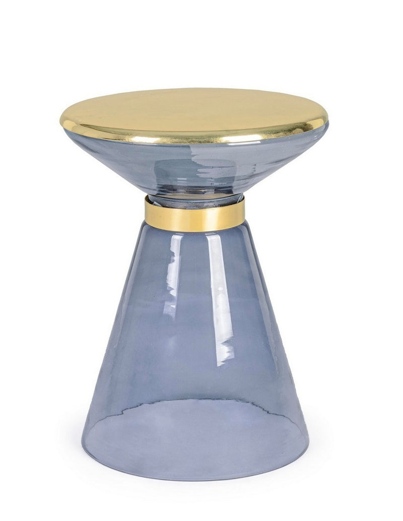 Tavolino basso moderno in vetro anello e piano acciaio placcato dorato cm Ø 36x46h - vari colori