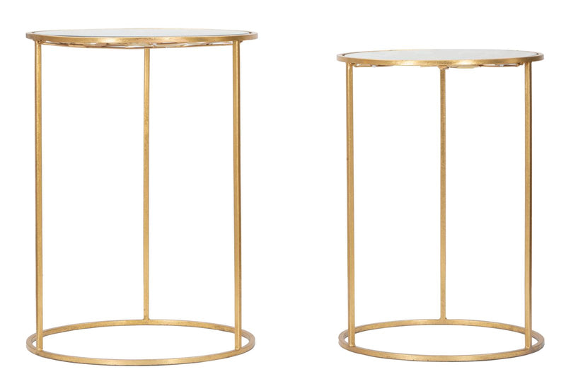Set da 2 Tavolino da salotto in metallo dorato piano in vetro con farfalle