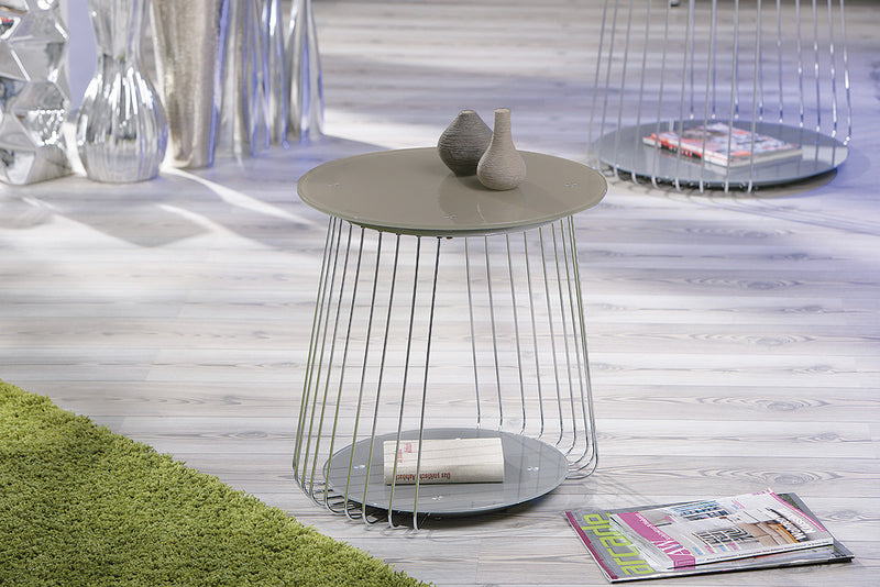 Hideo Mini - Tavolino basso da salotto piani in vetro struttura in metallo colore grigio cm Ø 50x50h
