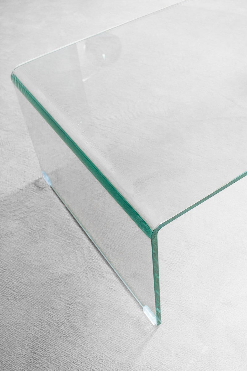 Tavolino basso moderno in vetro curvato trasparente cm 110x55x35h