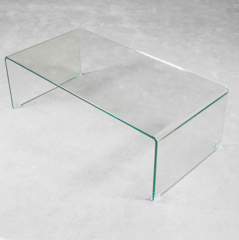 Tavolino basso moderno in vetro curvato trasparente cm 110x55x35h
