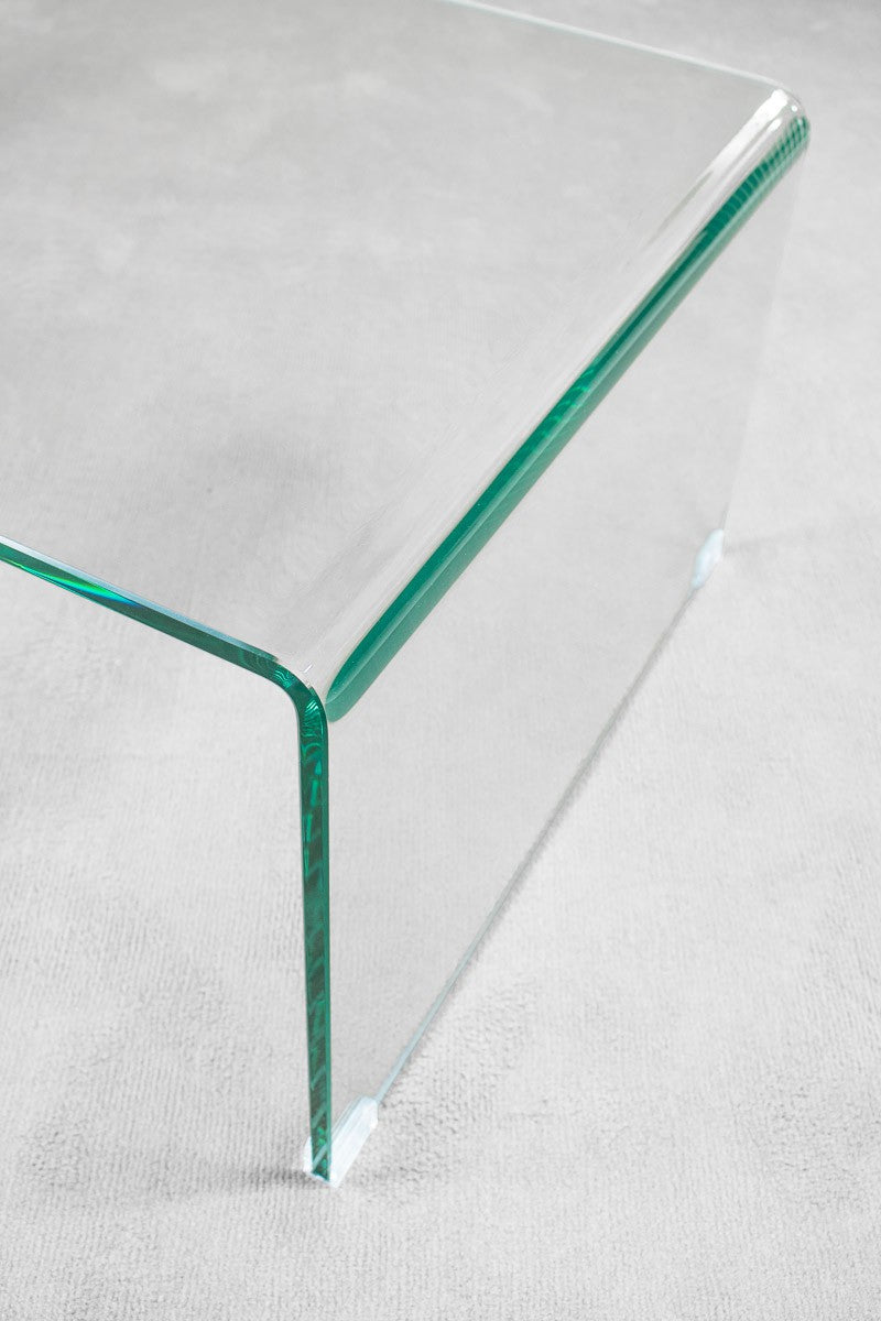 Tavolino basso moderno in vetro curvato trasparente cm 110x55x35h