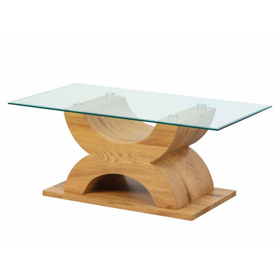 Oksana - Tavolino da salotto basso base in legno piano in vetro cm 110x60x45h