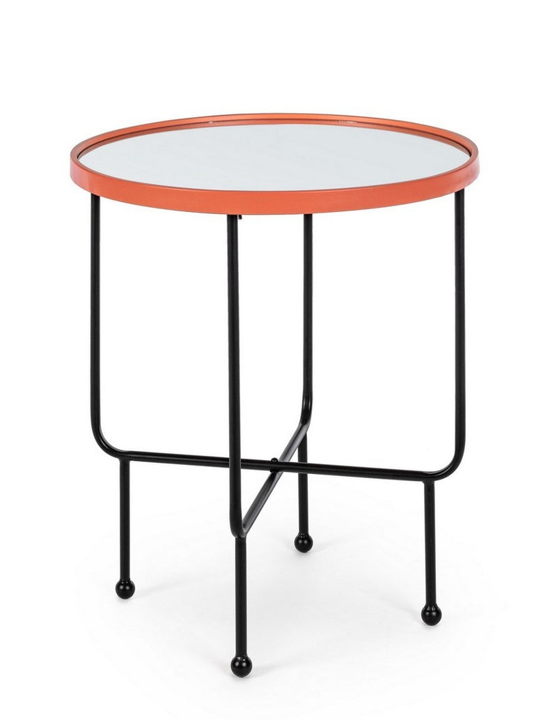 Tavolino rotondo moderno in metallo piano con specchio bordo rosso cm Ø 50x58h