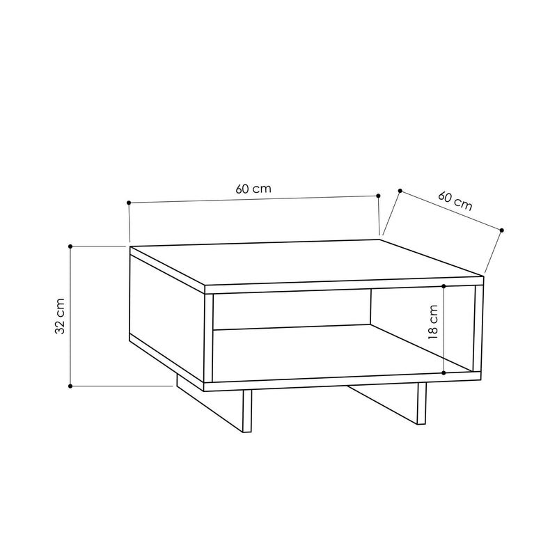 Tavolino da salotto moderno con vano a giorno bifacciale in legno cm 60x60x32h