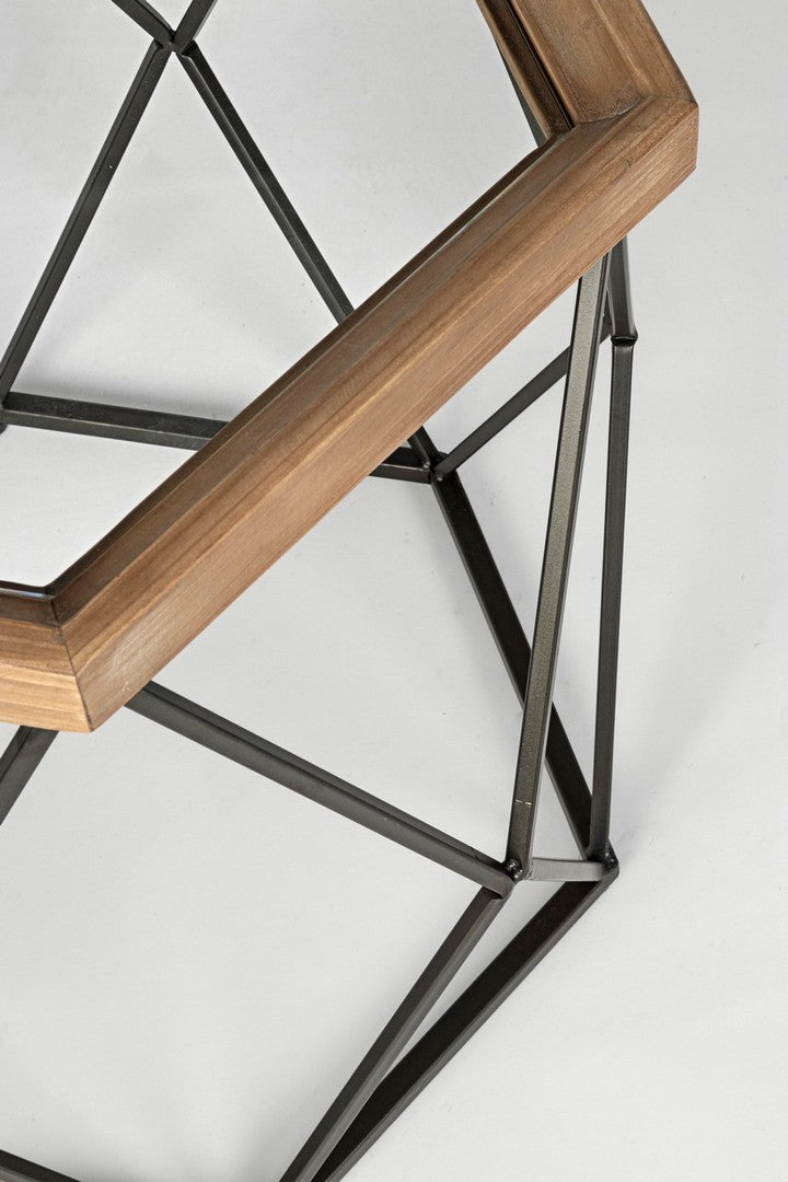 Set da 2 Tavolino ottagonale da salotto stile industriale in metallo vetro e legno