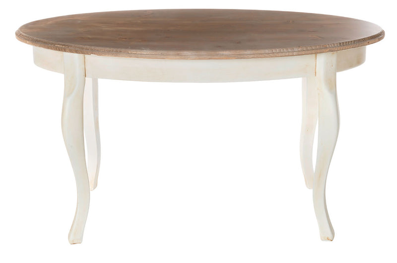 Tavolino ovale in legno abete stile shabby colore bianco e naturale cm 80x50x44h