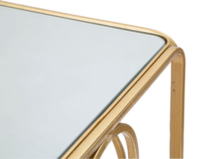Set da 2 Tavolino porta telefono quadrato in metallo dorato piano con specchio