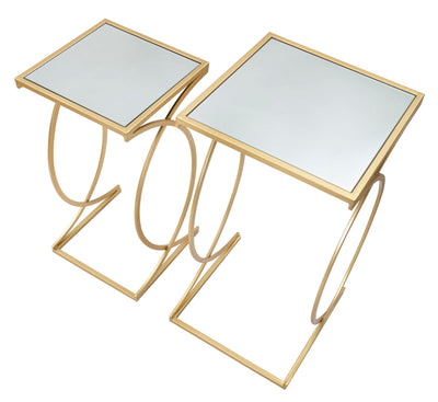 Set da 2 Tavolino porta telefono moderno in metallo dorato piano con specchio