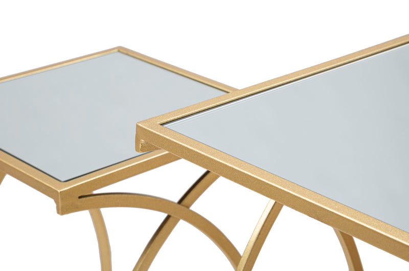 Set da 2 Tavolino porta telefono moderno in metallo dorato piano con specchio