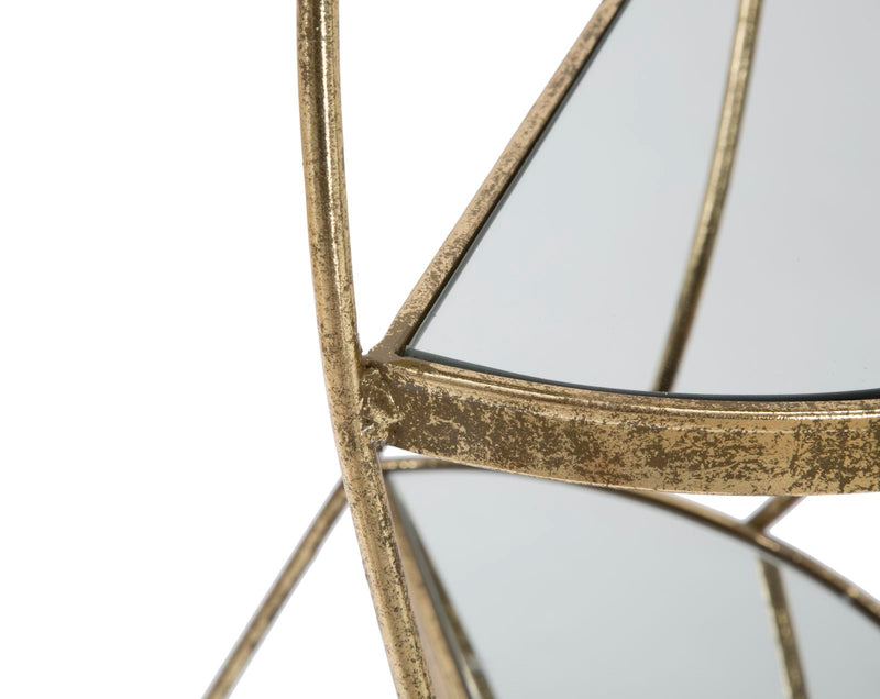 Colonnina porta telefono moderna in metallo dorato con ripiani specchio cm Ø 38x86h