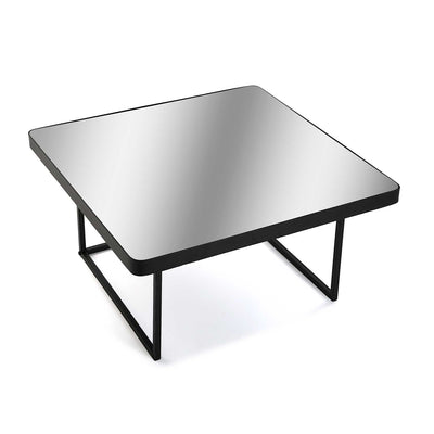 Tavolino moderno quadrato basso in metallo nero e specchio cm 75x75x38h