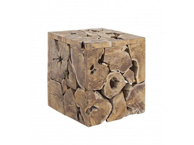 Tavolino da salotto cubo in rami di teak naturale cm 40x40x45h