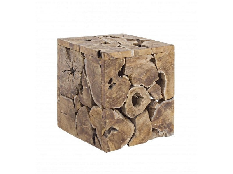 Tavolino da salotto cubo in rami di teak naturale cm 40x40x45h