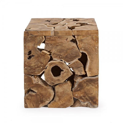 Tavolino da salotto cubo in rami di teak naturale cm 40x40x45h