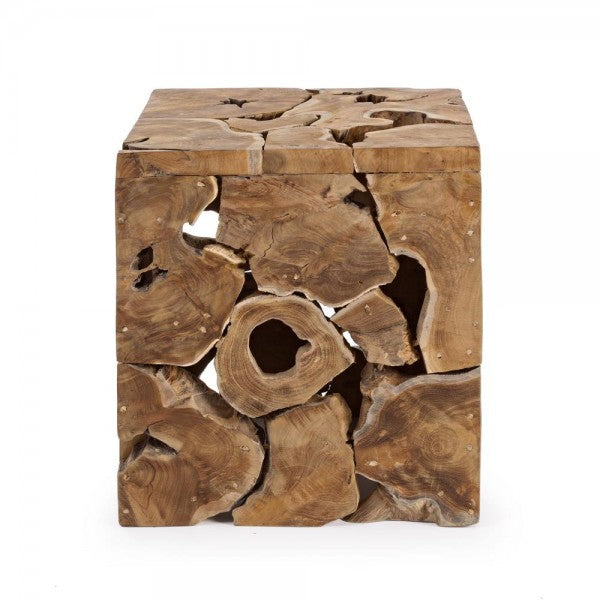 Tavolino da salotto cubo in rami di teak naturale cm 40x40x45h