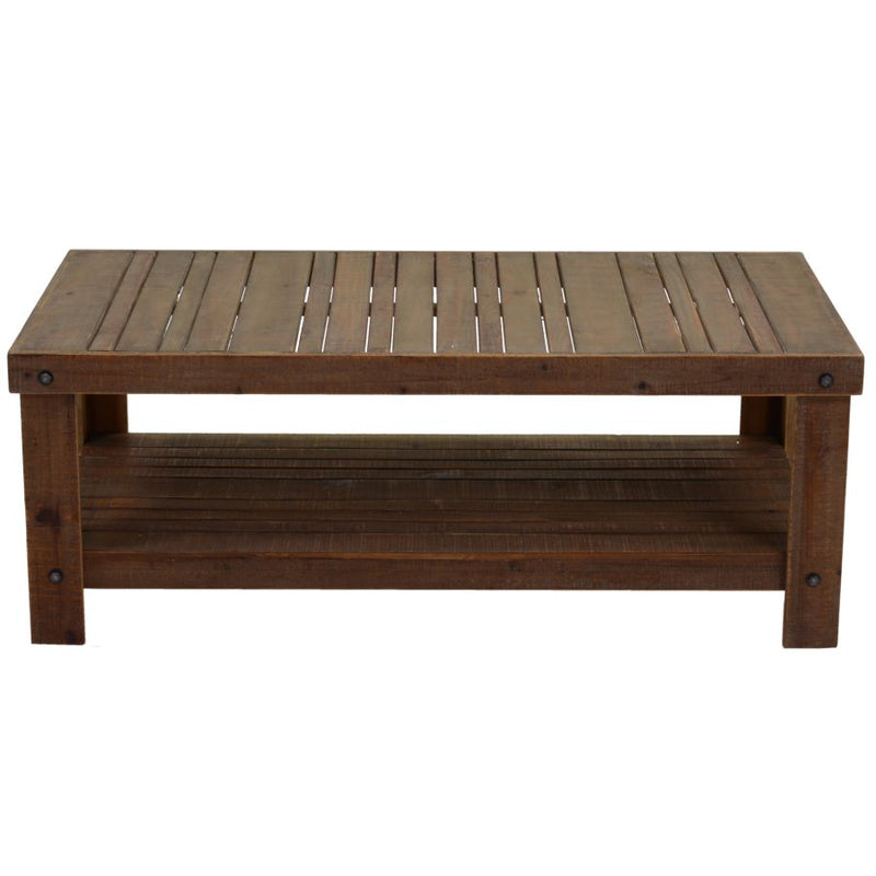 Tavolino basso rettangolare in legno scuro stile country cm 120x60x45h
