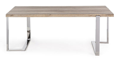 Tavolino basso da caffè base in acciaio inox piano in legno cm 110x60x44h