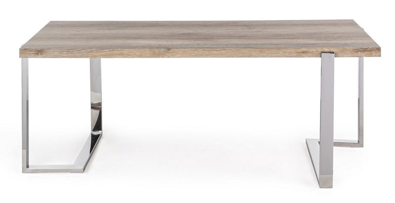 Tavolino basso da caffè base in acciaio inox piano in legno cm 110x60x44h