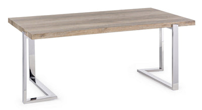 Tavolino basso da caffè base in acciaio inox piano in legno cm 110x60x44h