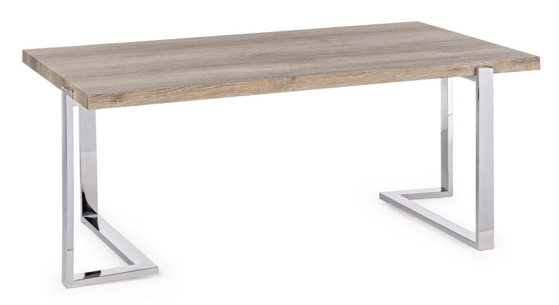 Tavolino basso da caffè base in acciaio inox piano in legno cm 110x60x44h