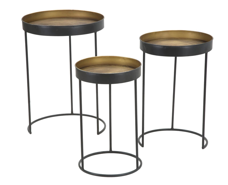 Set da 3 tavolino da salotto in metallo tondi stile industriale
