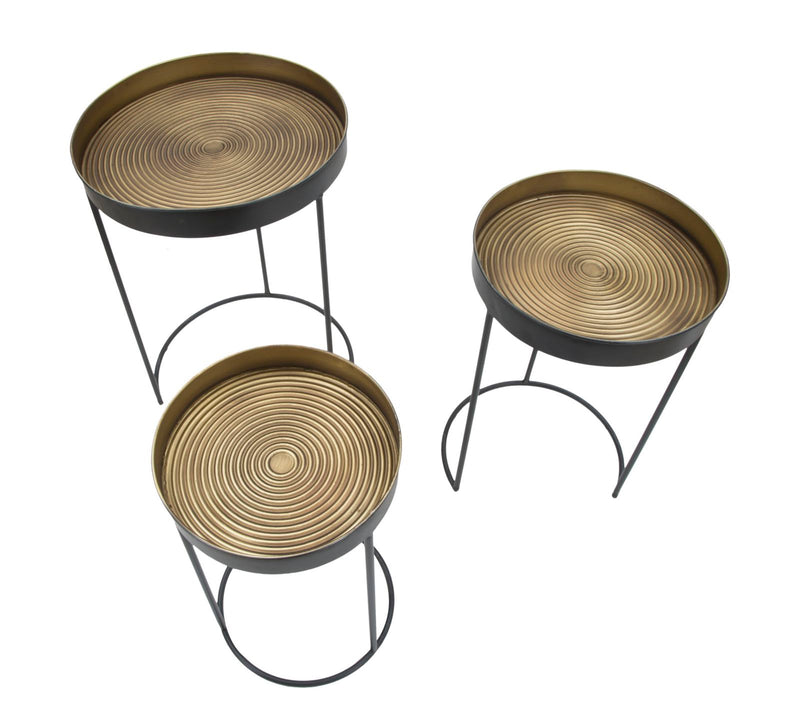 Set da 3 tavolino da salotto in metallo tondi stile industriale