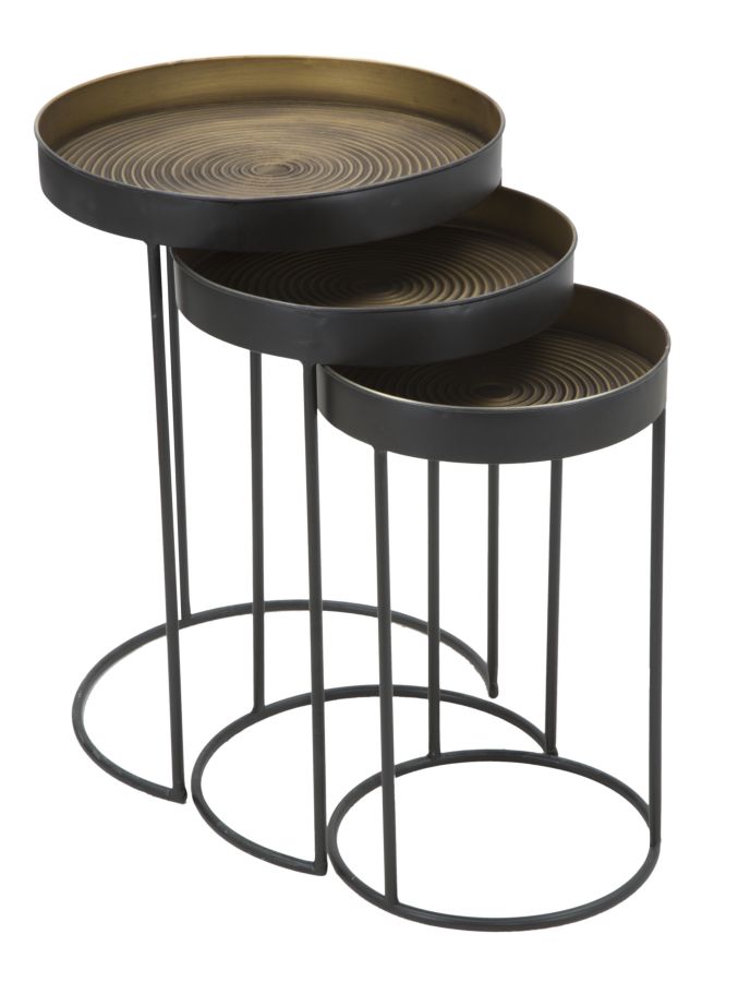 Set da 3 tavolino da salotto in metallo tondi stile industriale