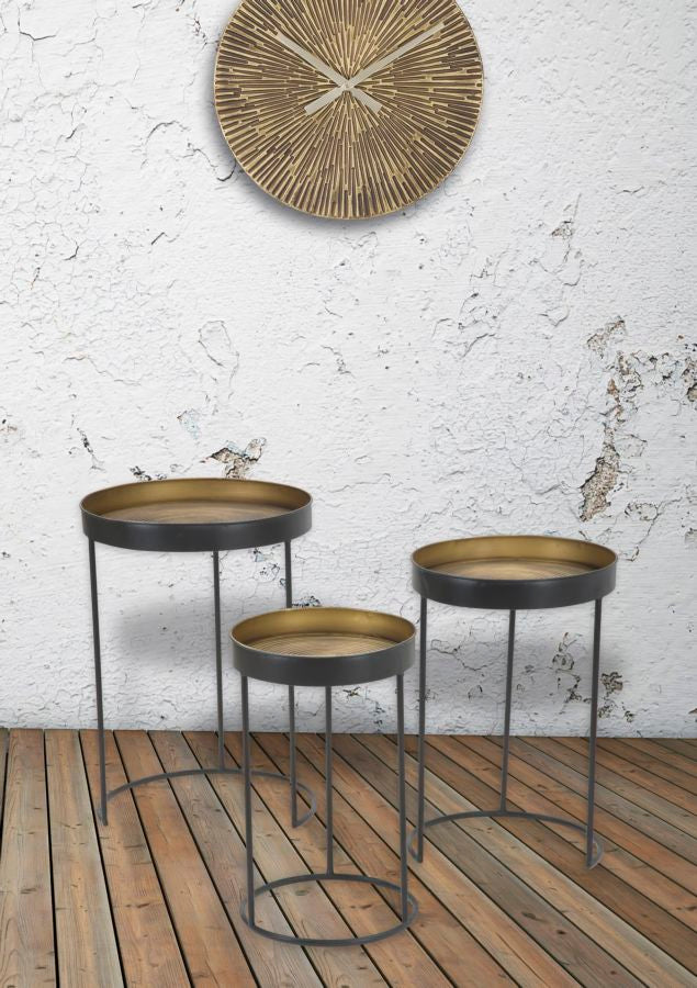 Set da 3 tavolino da salotto in metallo tondi stile industriale