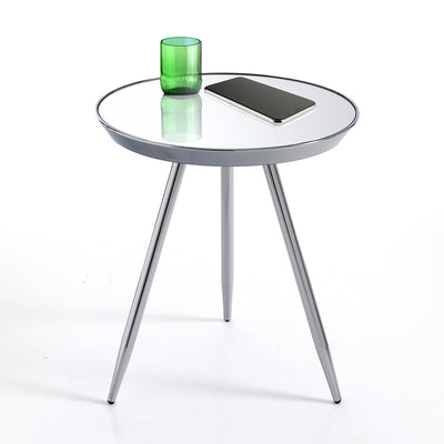 Tavolino basso moderno tondo in metallo cromato e piano con specchio cm Ø 41x46h - vari colori