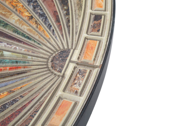 Tavolino da salotto basso piano in legno effetto mosaico con mappamondo cm Ø 91x27h