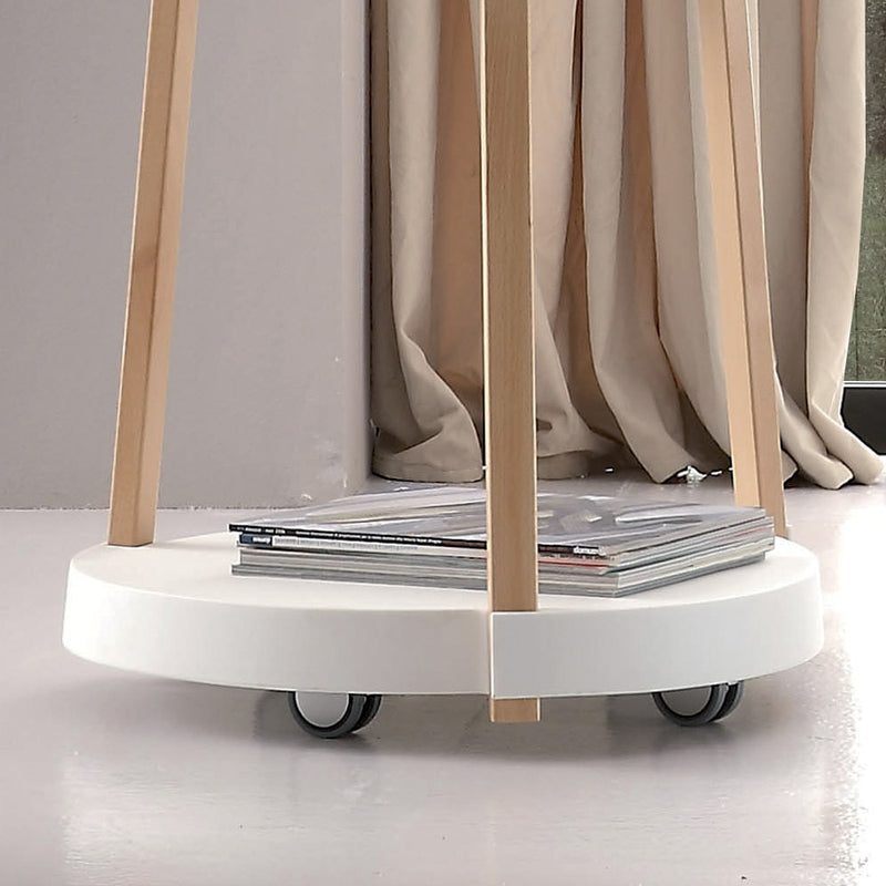 Tavolino tondo con ruote supporti in faggio naturale piano bianco cm 55x62h