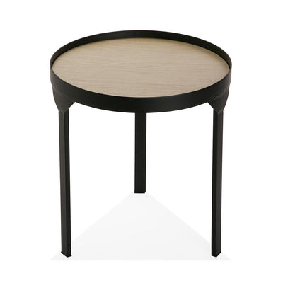 Tavolino da caffè tondo struttura in metallo nero piano in legno cm Ø 45x49h