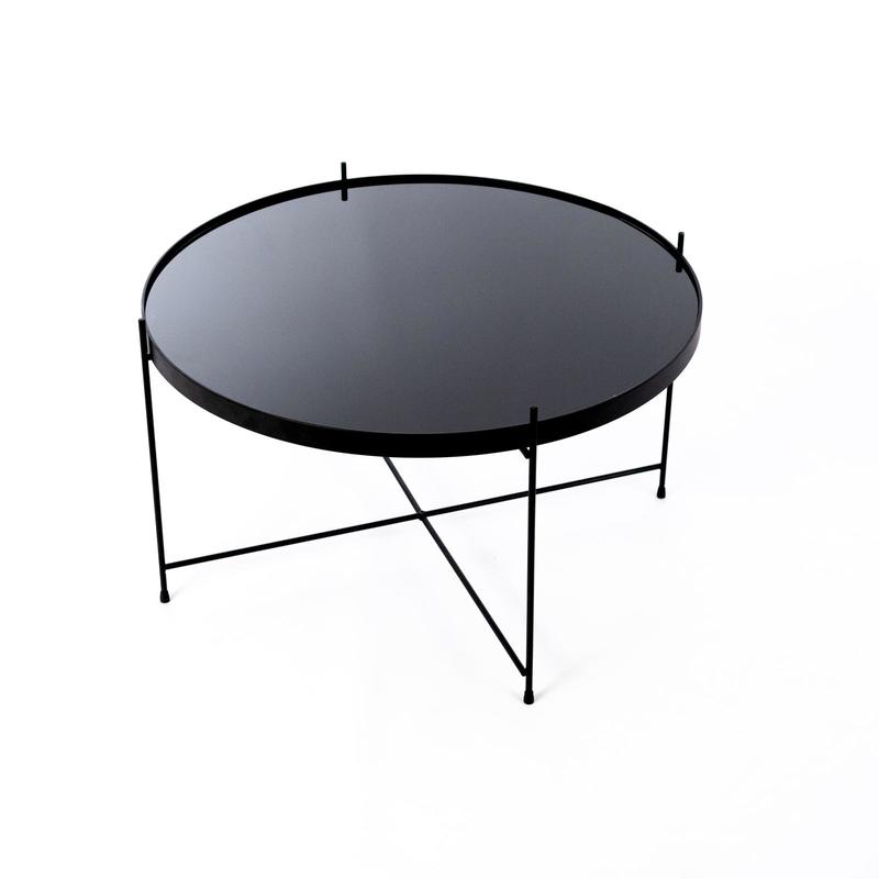 Tavolino rotondo da salotto base in metallo nero piano in vetro cm Ø 70x40h