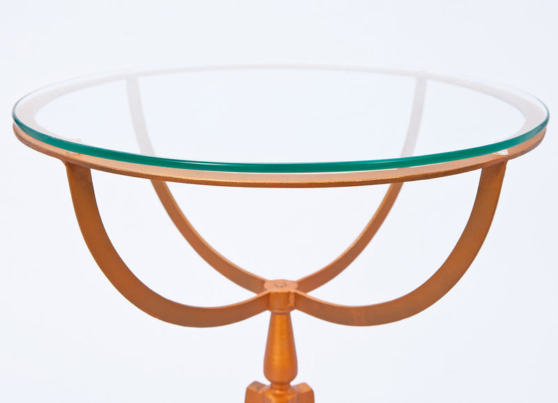 Liron - Tavolino tondo da salotto in metallo con piano in vetro cm 50x50x55h