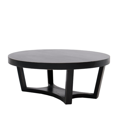 Tavolino tondo basso in legno massello per salotto colore nero cm Ø 100x40h