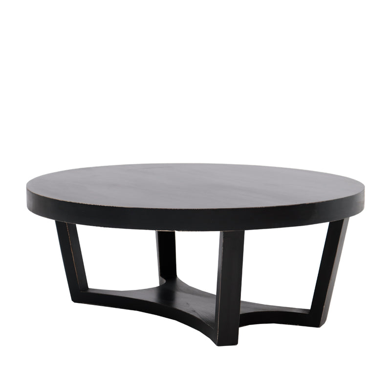 Tavolino tondo basso in legno massello per salotto colore nero cm Ø 100x40h