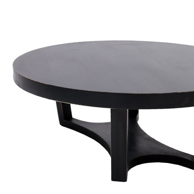 Tavolino tondo basso in legno massello per salotto colore nero cm Ø 100x40h