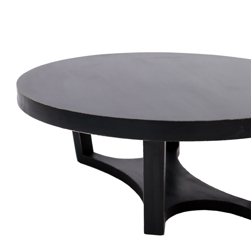 Tavolino tondo basso in legno massello per salotto colore nero cm Ø 100x40h