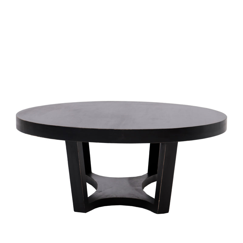 Tavolino tondo basso in legno massello per salotto colore nero cm Ø 100x40h