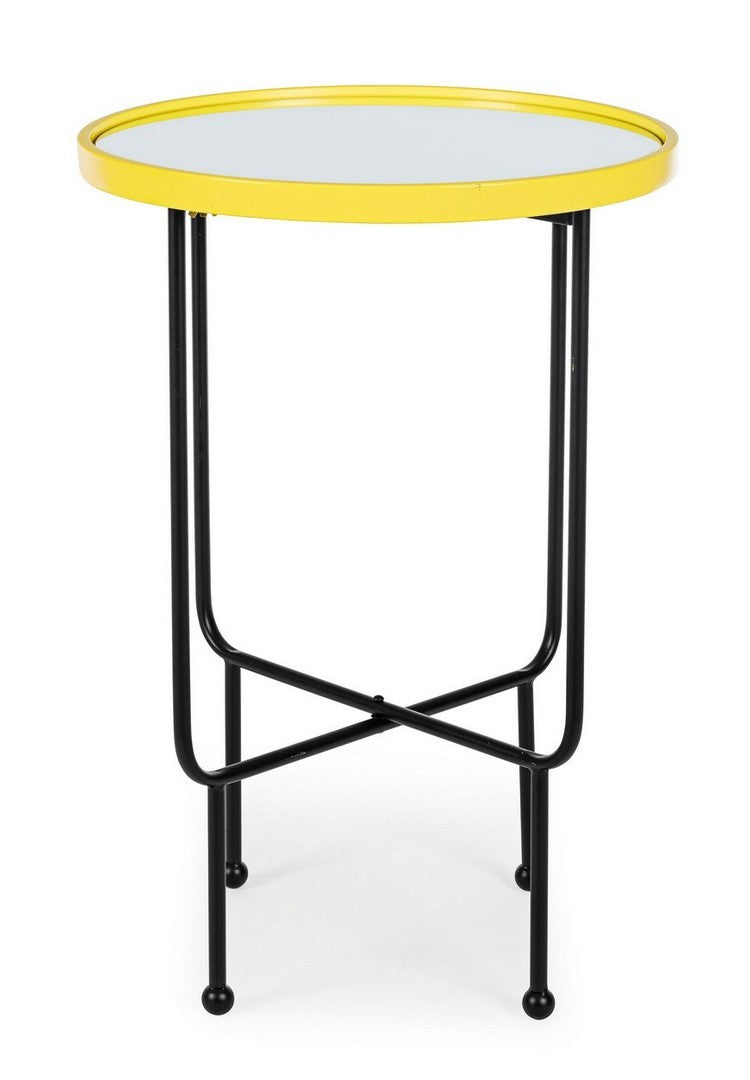 Tavolino tondo da salotto moderno piano con specchio cornice giallo cm 45x66h