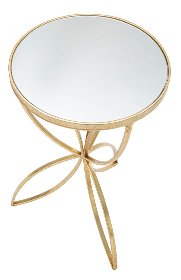 Tavolino rotondo moderno in metallo dorato piano con specchio cm Ø 35x60h